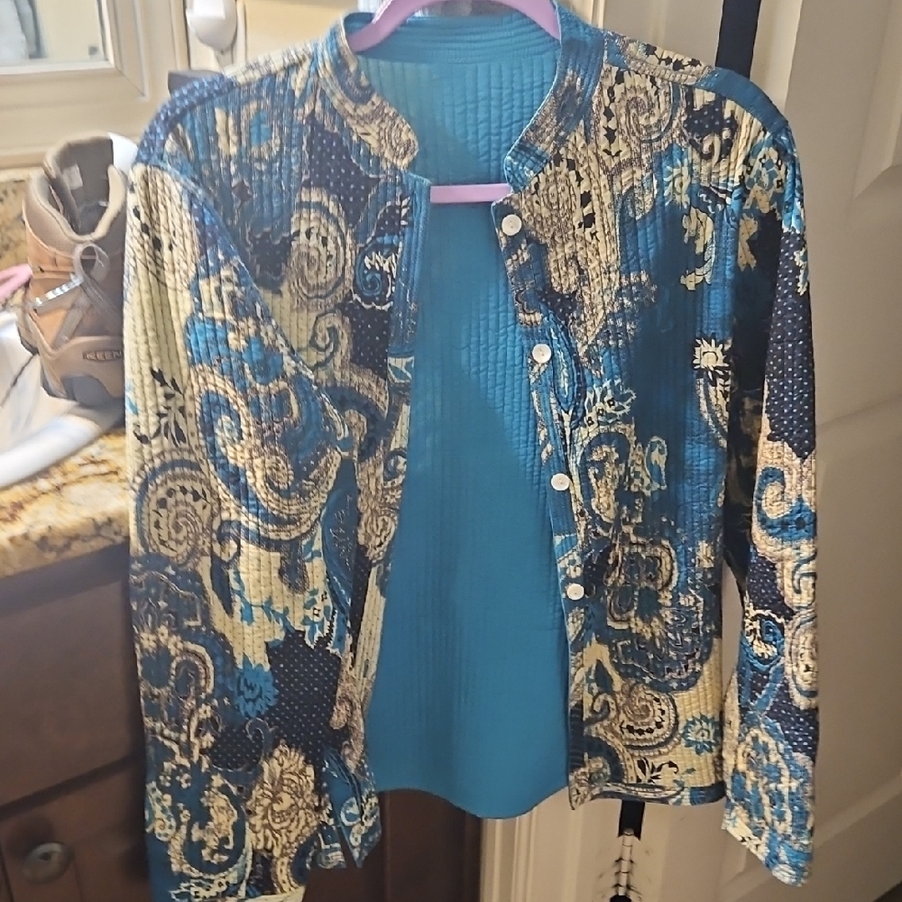 Chic Women's Teal and Tan Reversable Blazer No Brand Name Size L